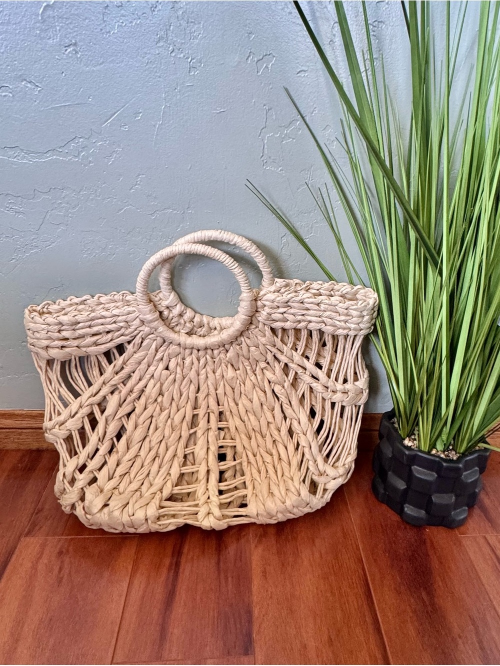 3AM Forever Woven Straw Tote Bag with Round Handles - Natural